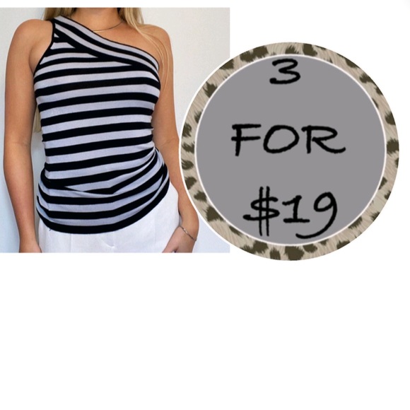 3/$19 Wet Seal striped knit one shoulder tank top blouse - Picture 1 of 13